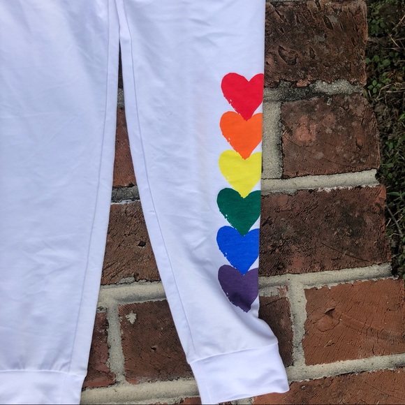 Rae Dunn white with hearts lounge pants size S - Picture 2 of 8